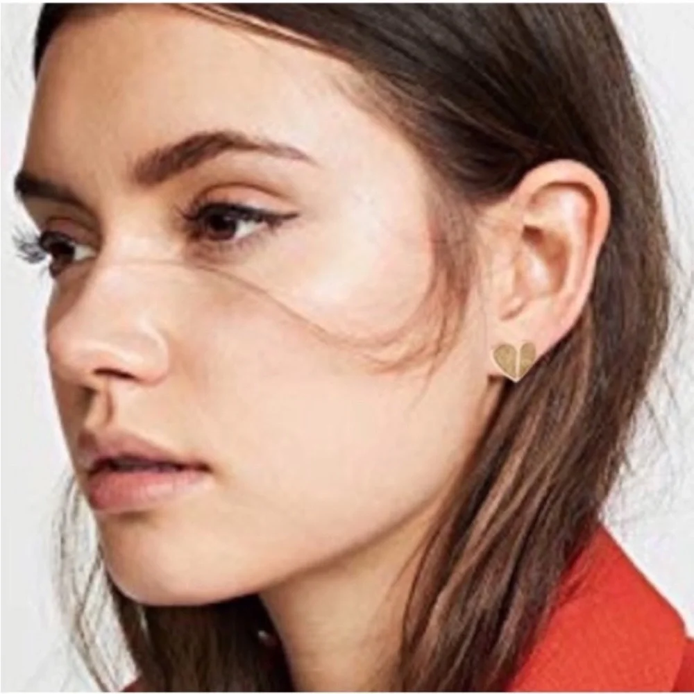 KATE SPADE Rose Gold Glitter Heritage Heart Stud Earrings, Valentines Jewelry